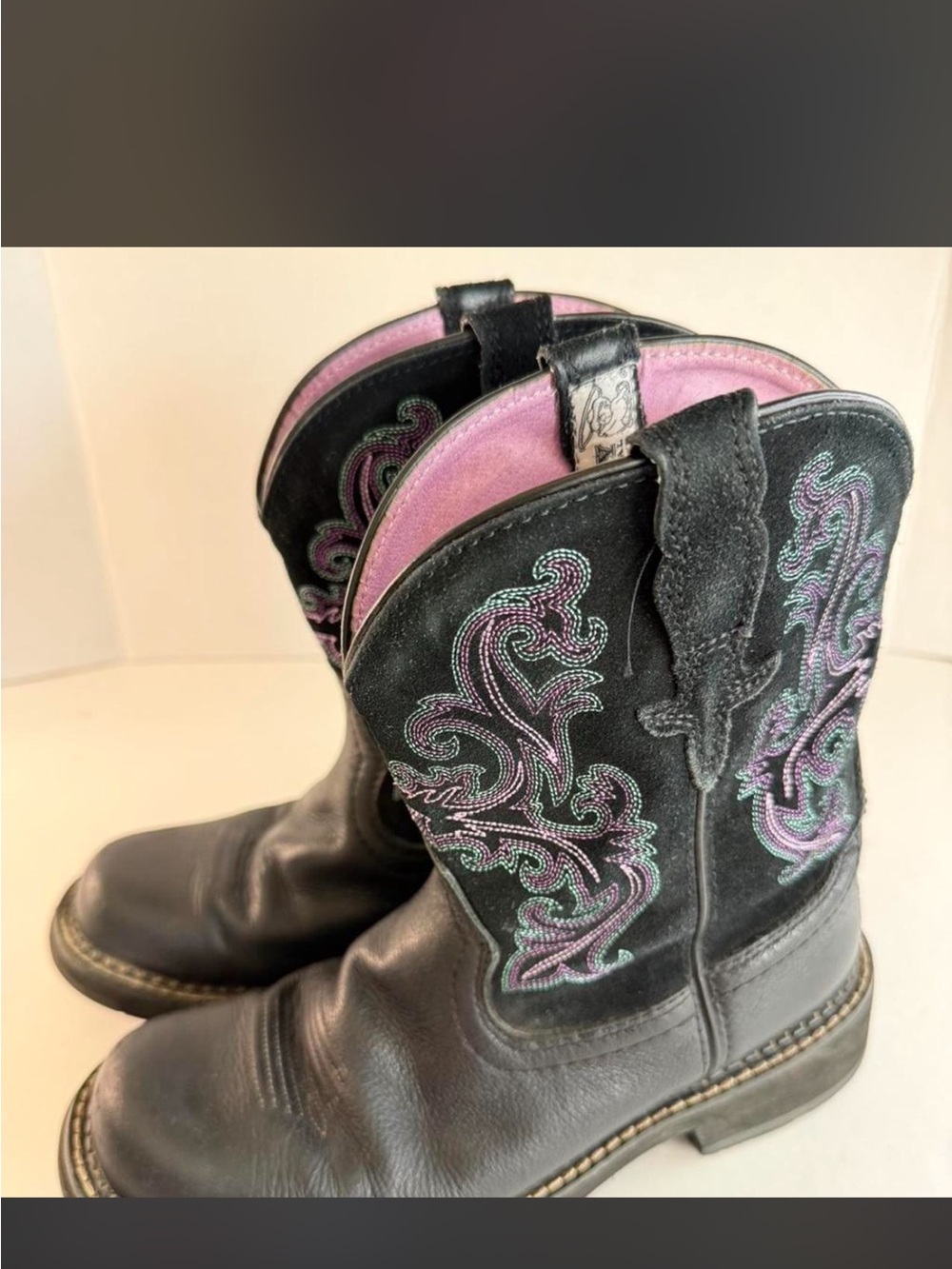 Ariat fatbaby pink stitching leather black